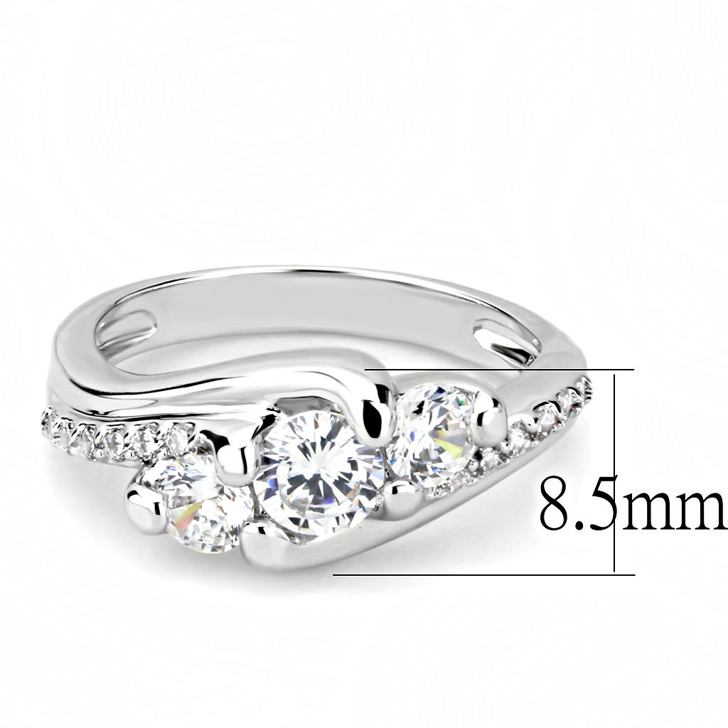 3W1512 - Rhodium Brass Ring with AAA Grade CZ in Clear
