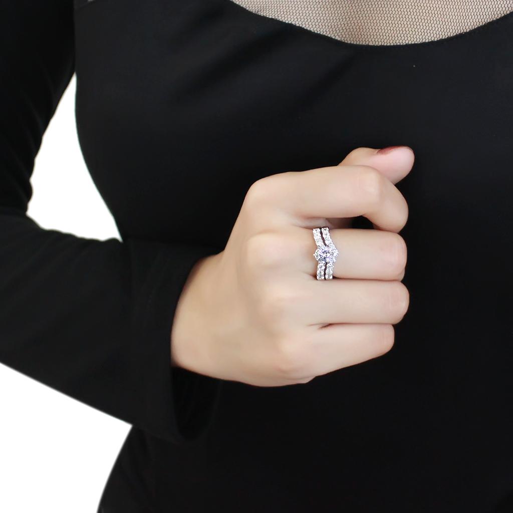 3W1513 - Rhodium Brass Ring with AAA Grade CZ in Clear