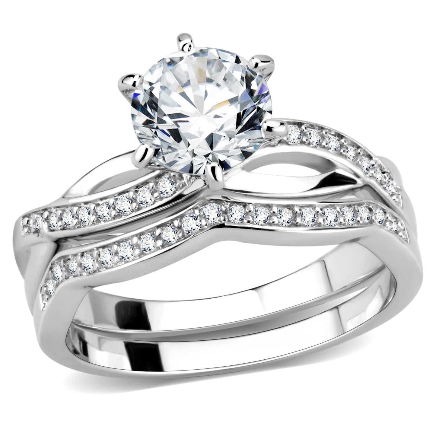 3W1514 - Rhodium Brass Ring with AAA Grade CZ in Clear