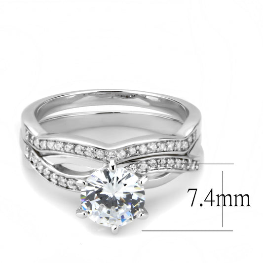 3W1514 - Rhodium Brass Ring with AAA Grade CZ in Clear