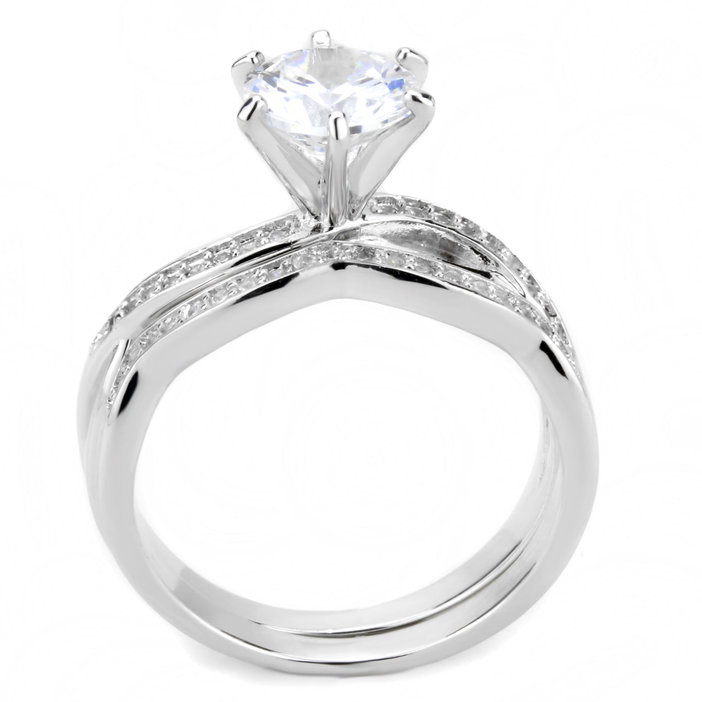 3W1514 - Rhodium Brass Ring with AAA Grade CZ in Clear