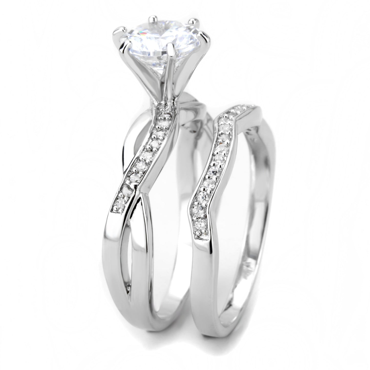 3W1514 - Rhodium Brass Ring with AAA Grade CZ in Clear