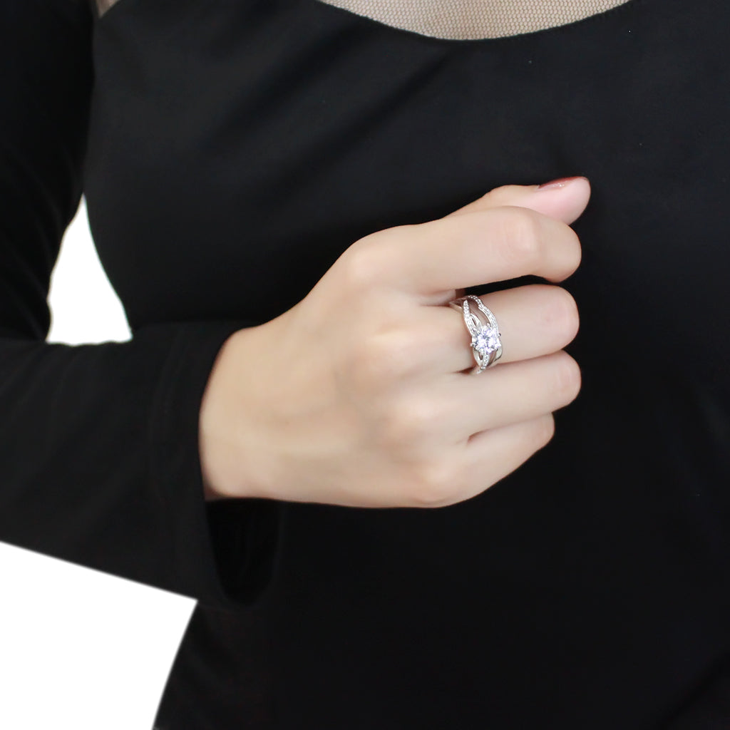 3W1514 - Rhodium Brass Ring with AAA Grade CZ in Clear