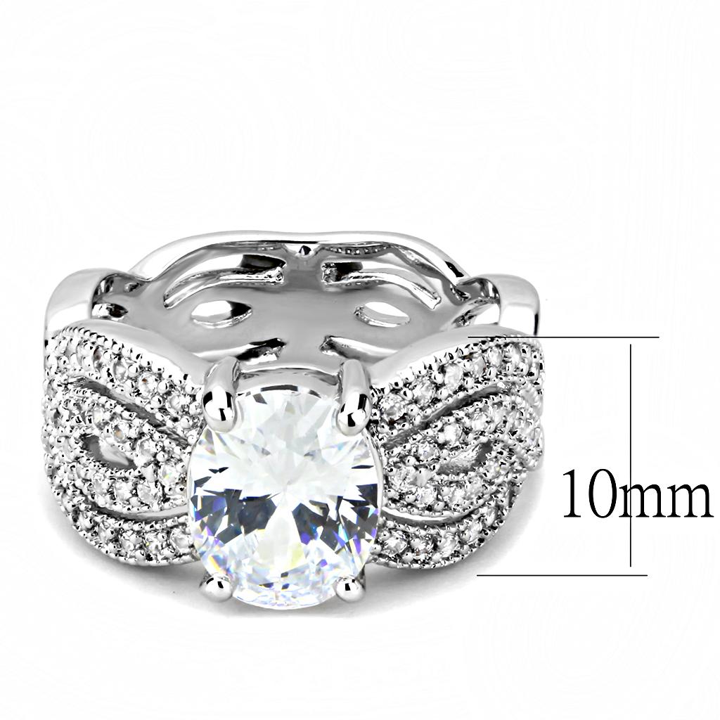 3W1517 - Rhodium Brass Ring with AAA Grade CZ in Clear