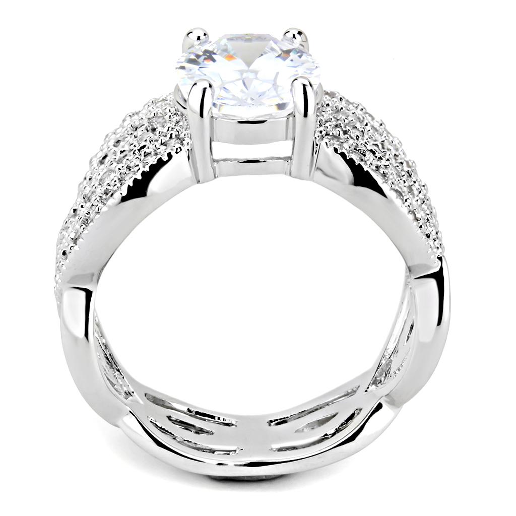 3W1517 - Rhodium Brass Ring with AAA Grade CZ in Clear