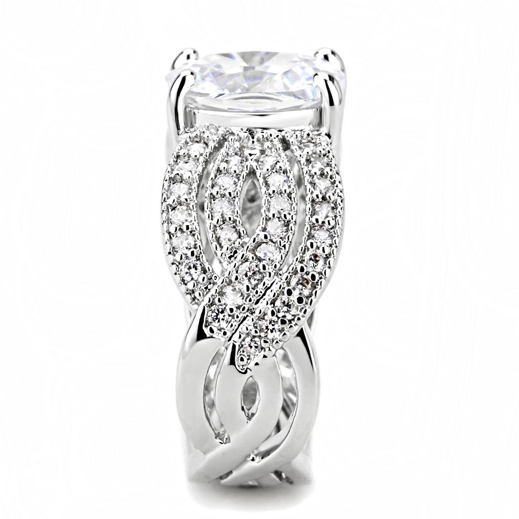 3W1517 - Rhodium Brass Ring with AAA Grade CZ in Clear