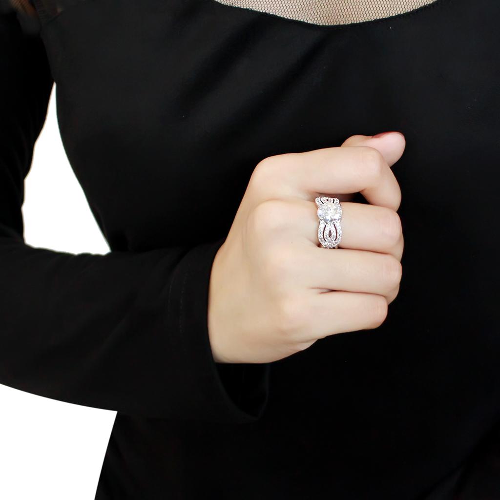 3W1517 - Rhodium Brass Ring with AAA Grade CZ in Clear