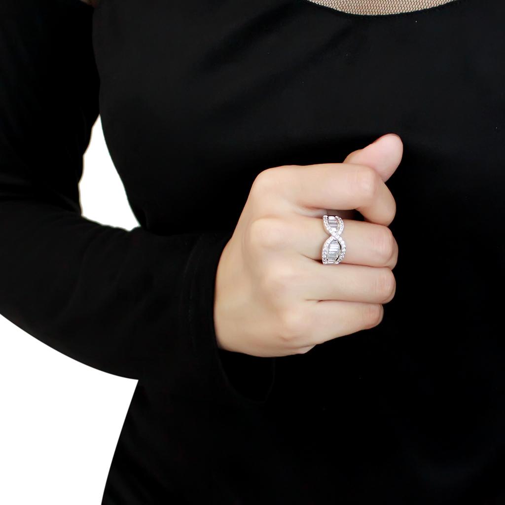 3W1518 - Rhodium Brass Ring with AAA Grade CZ in Clear