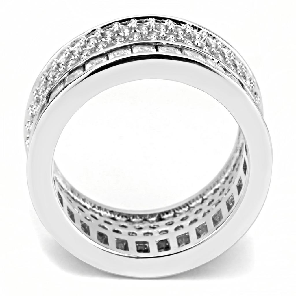 3W1520 - Rhodium Stainless Steel Ring with AAA Grade CZ in Clear
