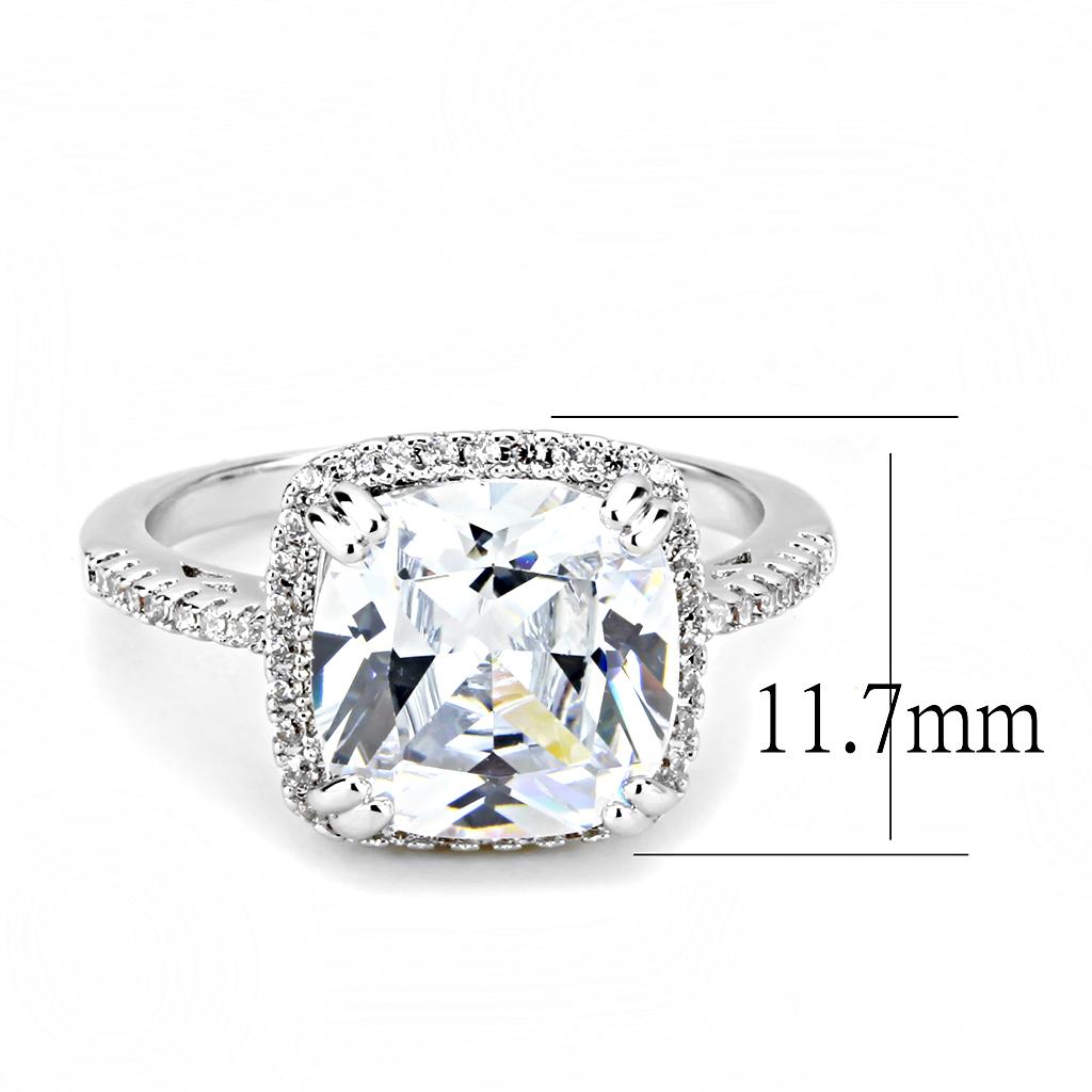 3W1522 - Rhodium Brass Ring with AAA Grade CZ in Clear