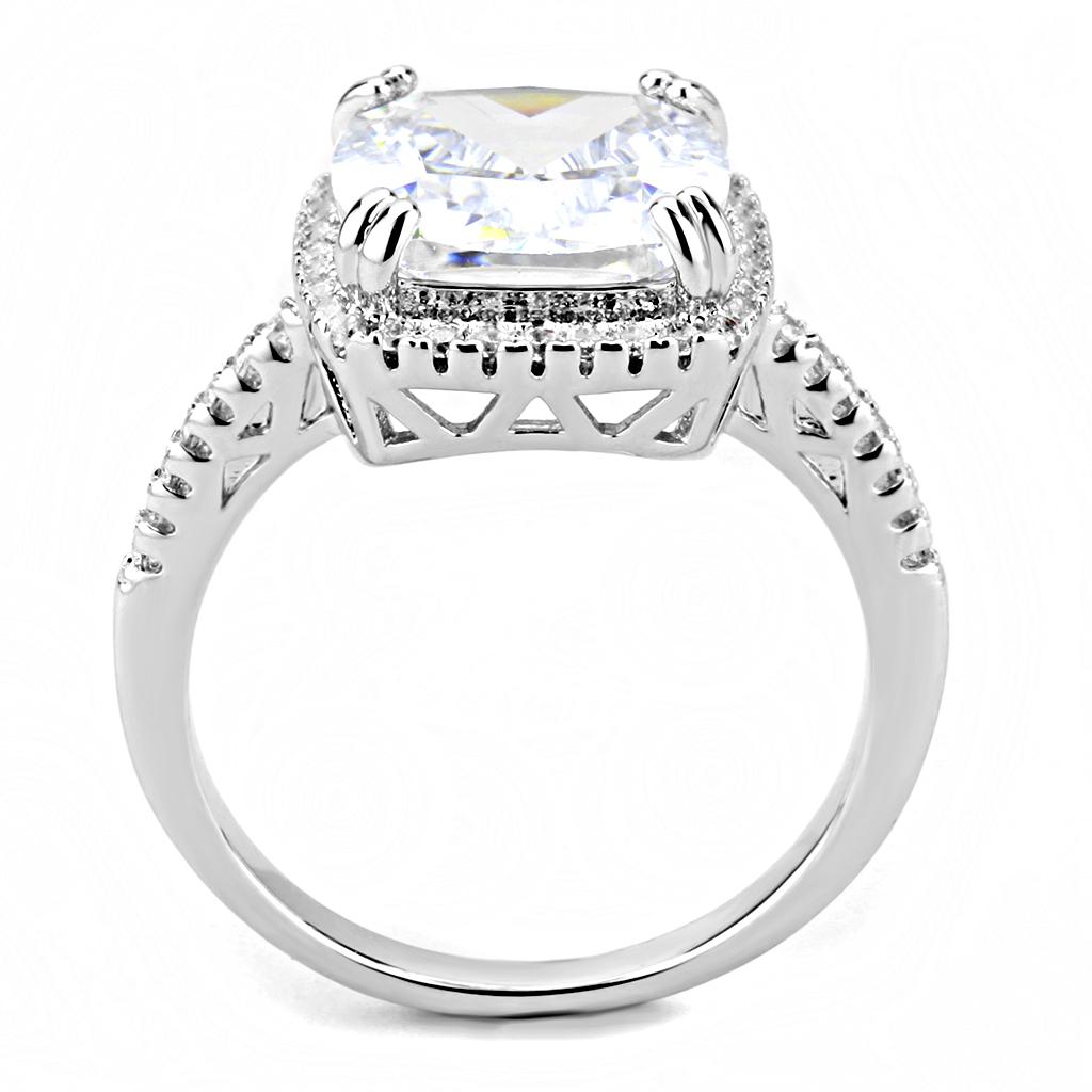 3W1522 - Rhodium Brass Ring with AAA Grade CZ in Clear