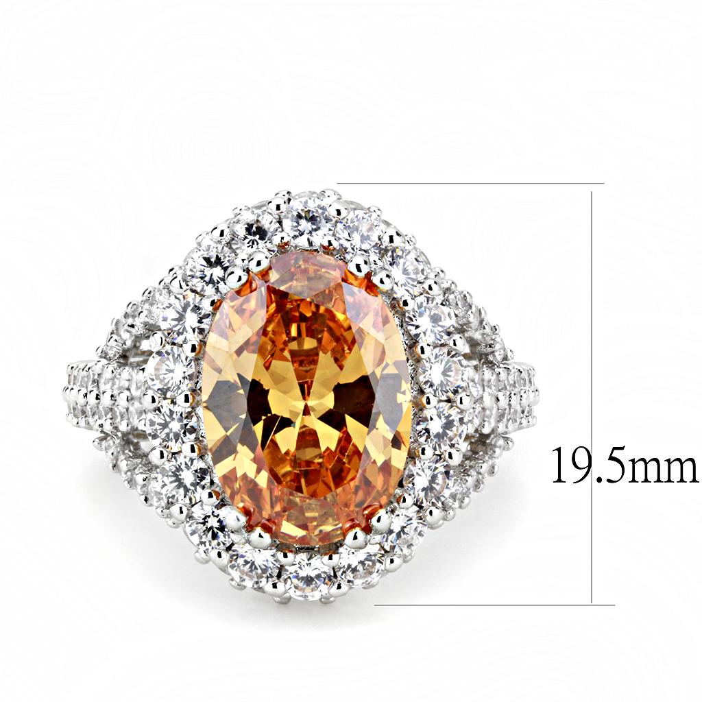 3W1523 - Rhodium Brass Ring with AAA Grade CZ in Champagne