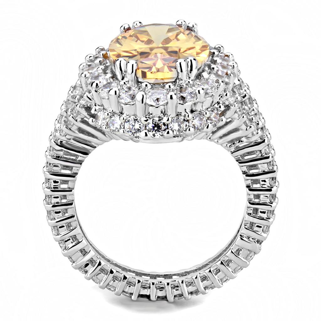 3W1523 - Rhodium Brass Ring with AAA Grade CZ in Champagne