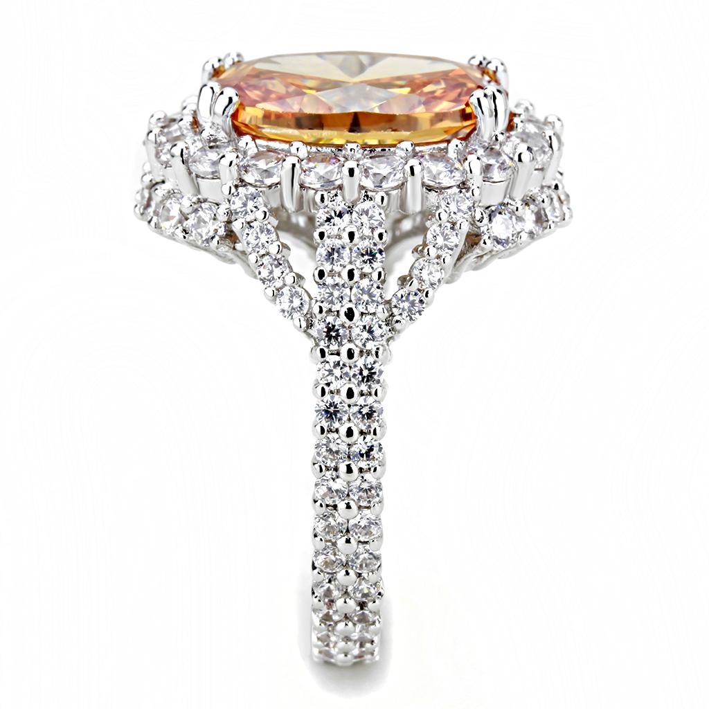 3W1523 - Rhodium Brass Ring with AAA Grade CZ in Champagne