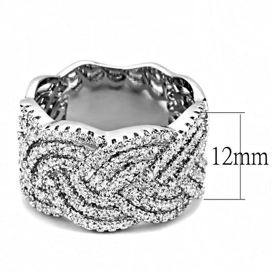3W1524 - Rhodium Brass Ring with AAA Grade CZ in Clear
