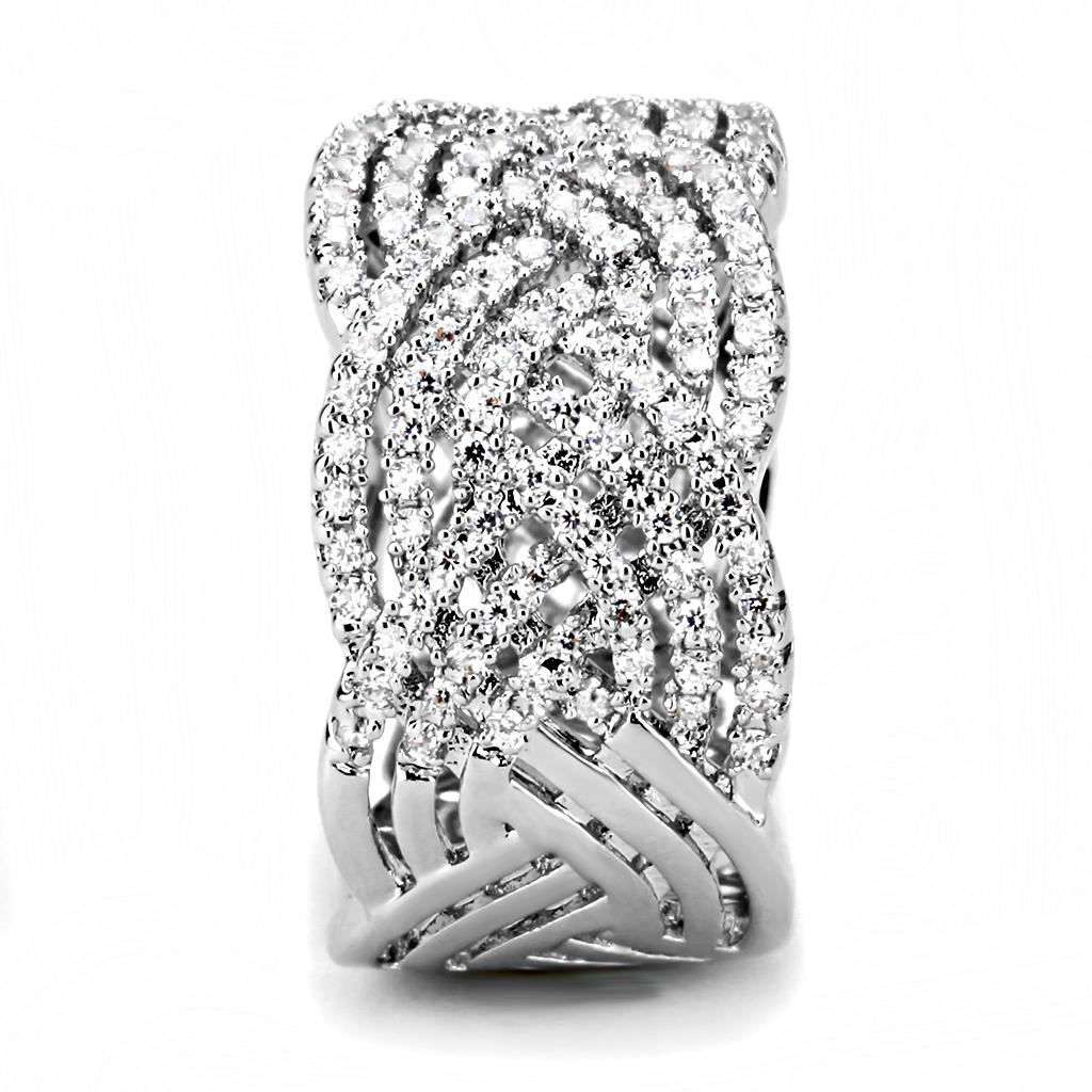 3W1524 - Rhodium Brass Ring with AAA Grade CZ in Clear