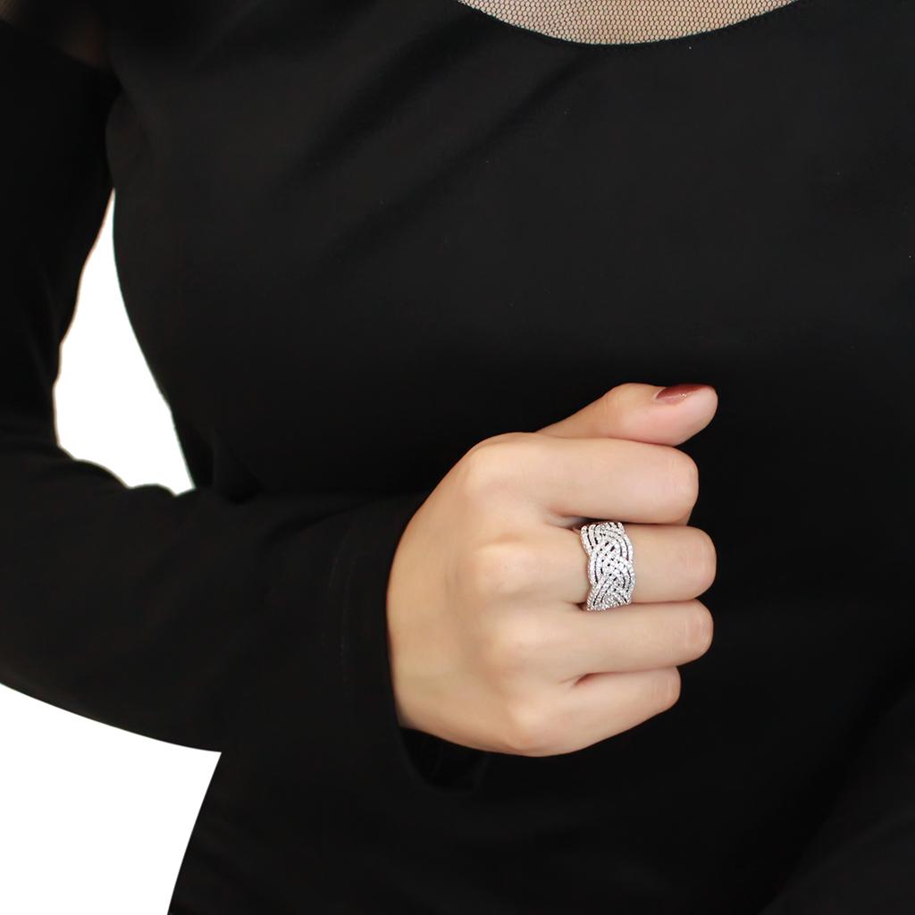 3W1524 - Rhodium Brass Ring with AAA Grade CZ in Clear
