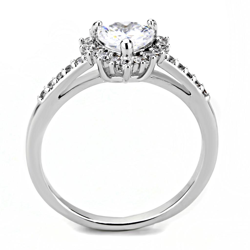 3W1526 - Rhodium Brass Ring with AAA Grade CZ in Clear