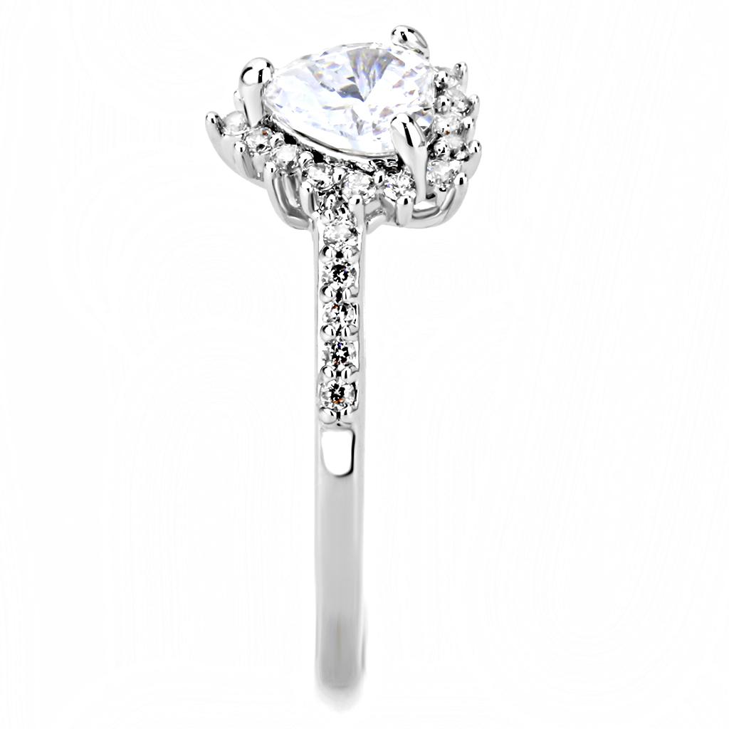 3W1526 - Rhodium Brass Ring with AAA Grade CZ in Clear