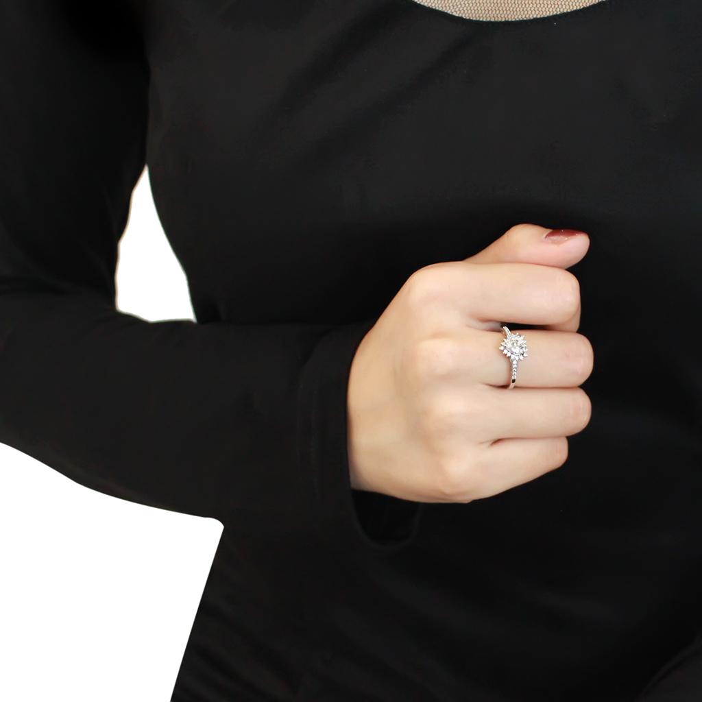 3W1526 - Rhodium Brass Ring with AAA Grade CZ in Clear