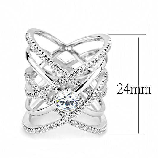 3W1528 - Rhodium Brass Ring with AAA Grade CZ in Clear