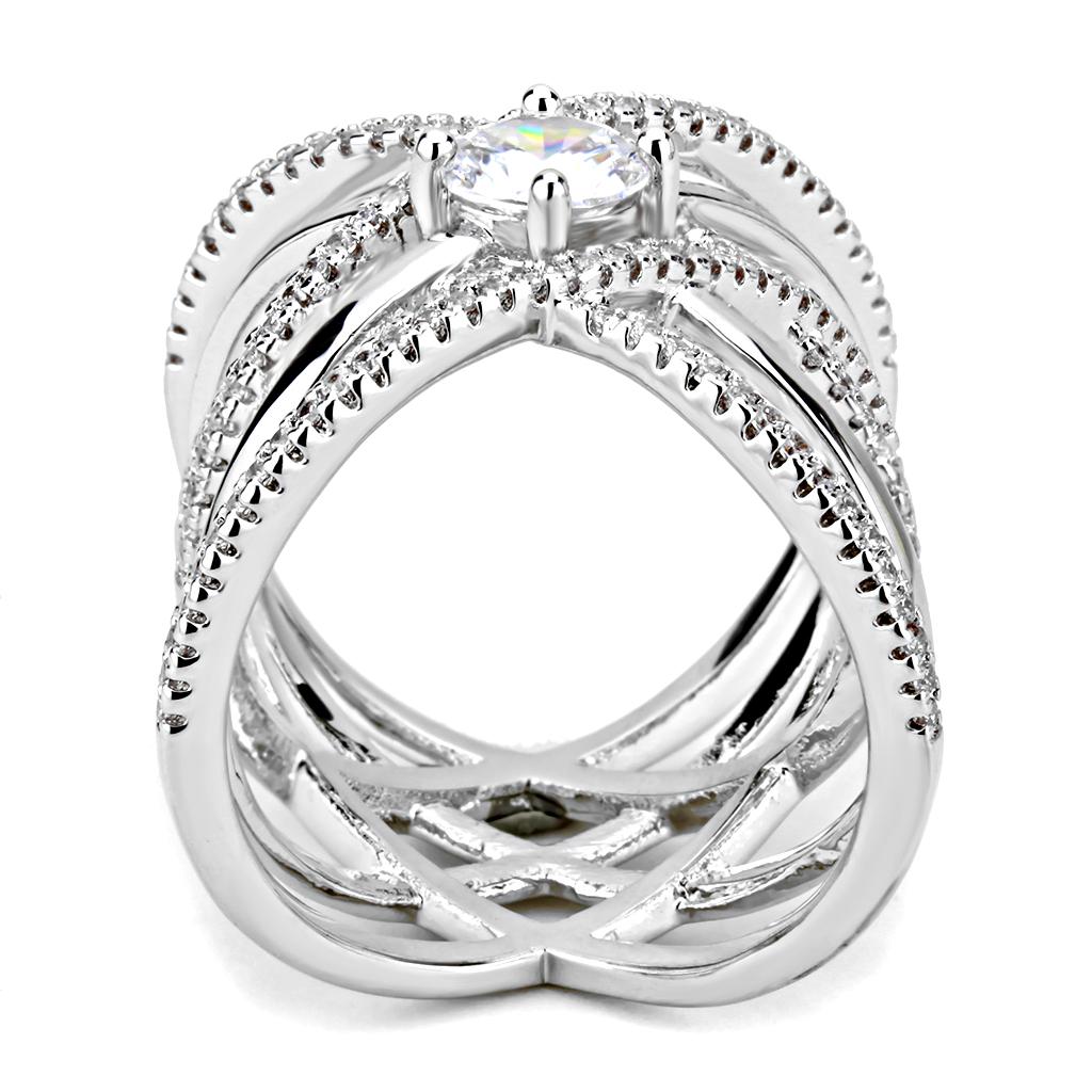 3W1528 - Rhodium Brass Ring with AAA Grade CZ in Clear