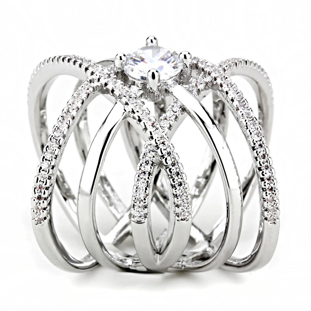3W1528 - Rhodium Brass Ring with AAA Grade CZ in Clear