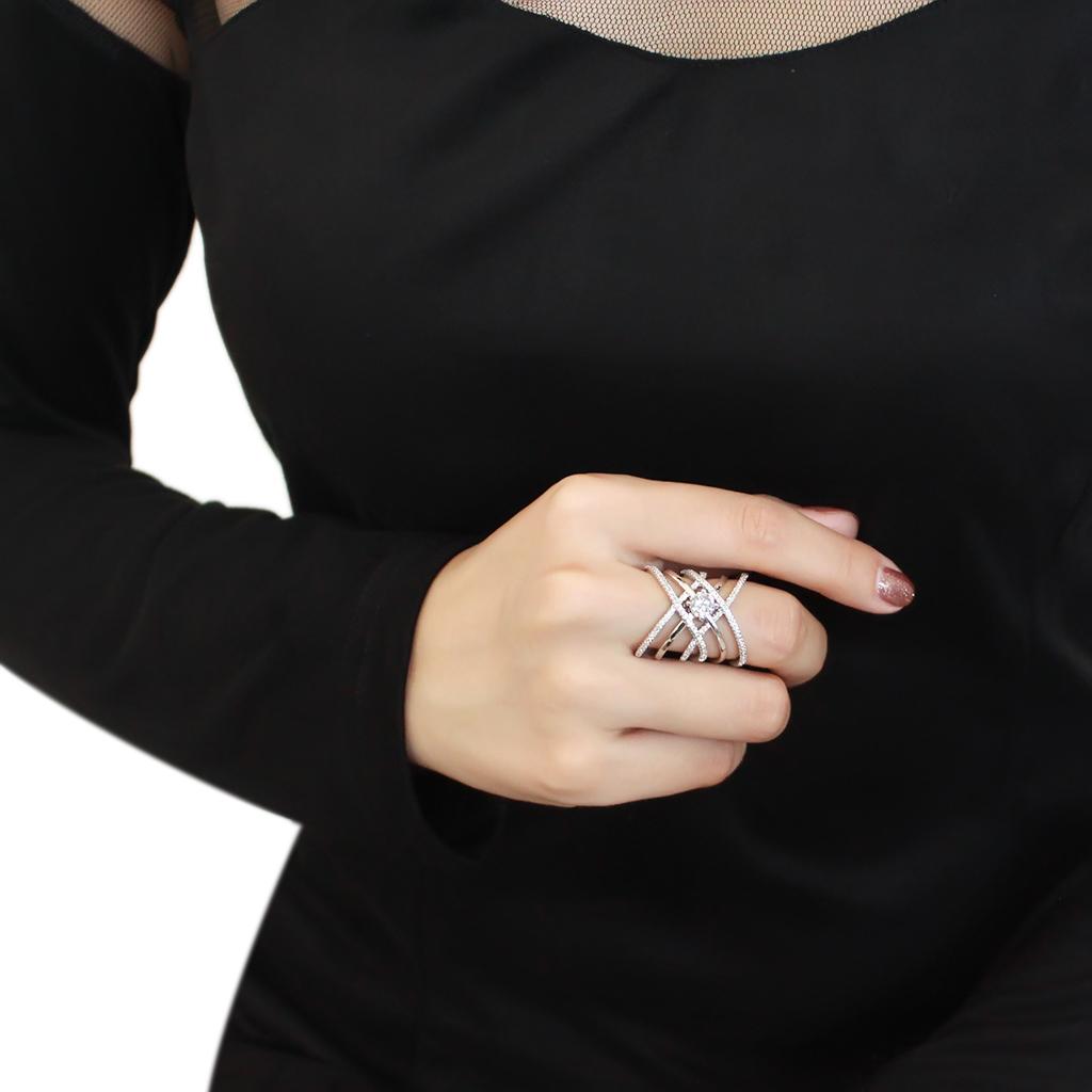 3W1528 - Rhodium Brass Ring with AAA Grade CZ in Clear