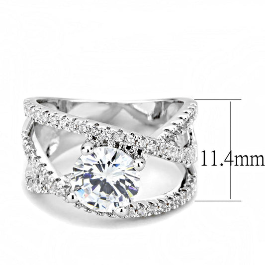 3W1529 - Rhodium Brass Ring with AAA Grade CZ in Clear