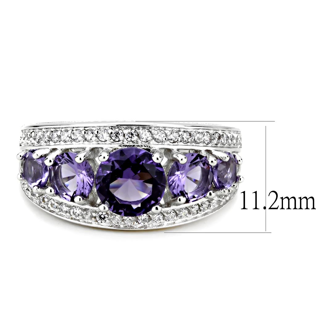 3W1530 - Rhodium Brass Ring with Synthetic in Amethyst