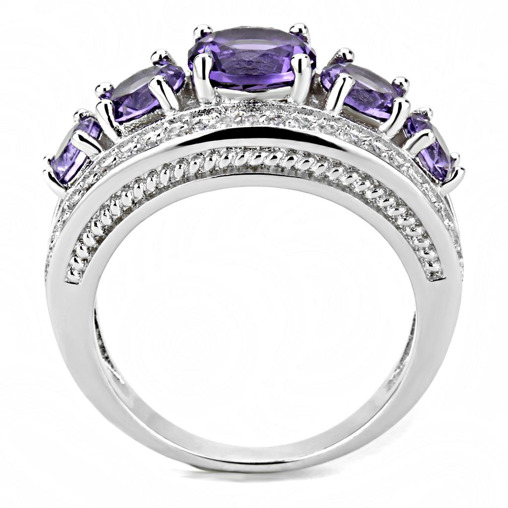 3W1530 - Rhodium Brass Ring with Synthetic in Amethyst