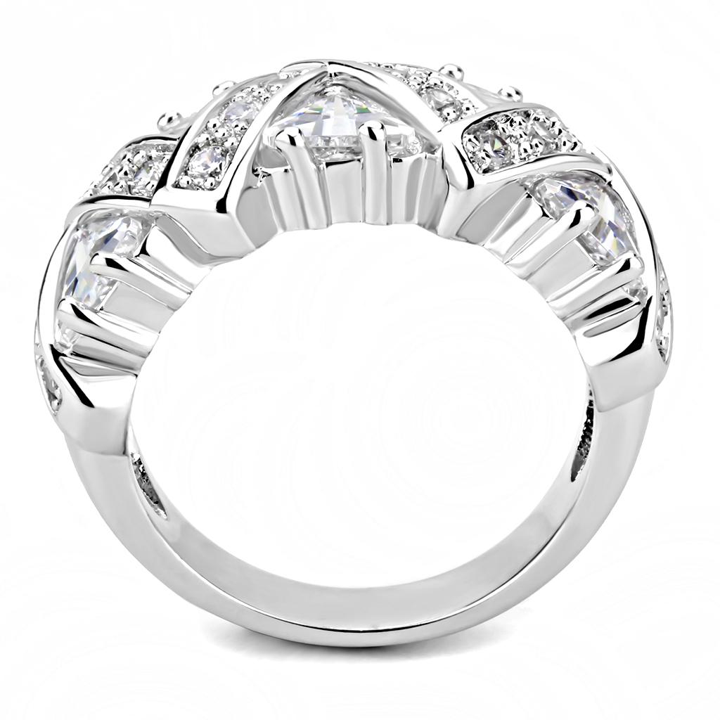 3W1533 - Rhodium Brass Ring with AAA Grade CZ in Clear