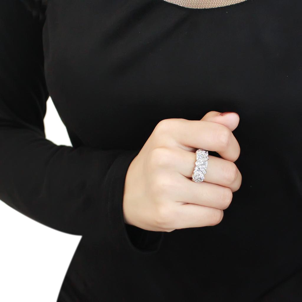 3W1533 - Rhodium Brass Ring with AAA Grade CZ in Clear