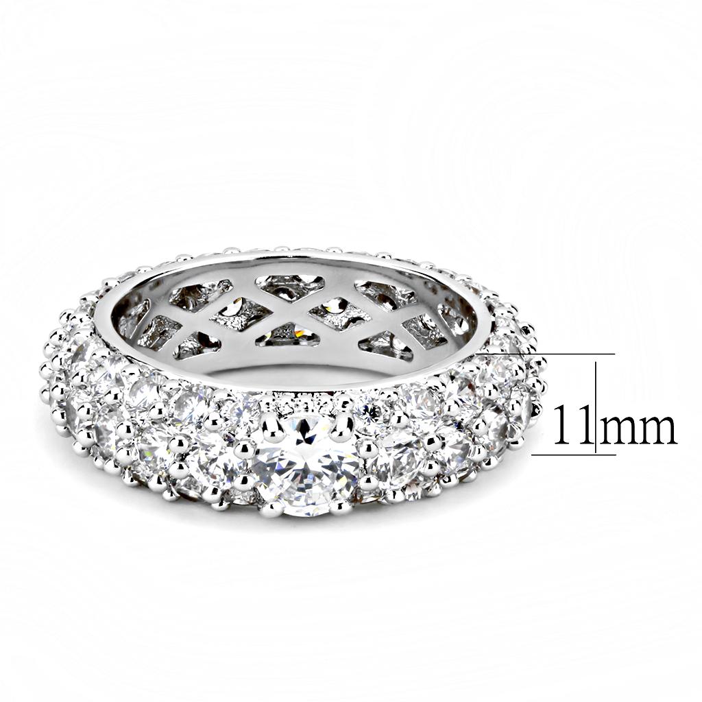 3W1534 - Rhodium Brass Ring with AAA Grade CZ in Clear