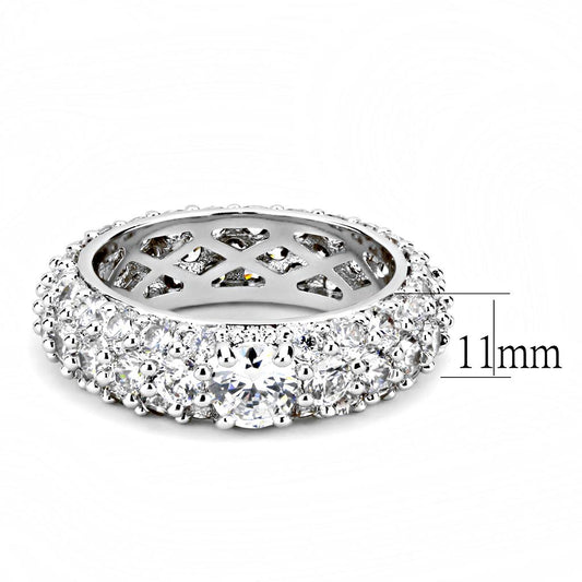3W1534 - Rhodium Brass Ring with AAA Grade CZ in Clear