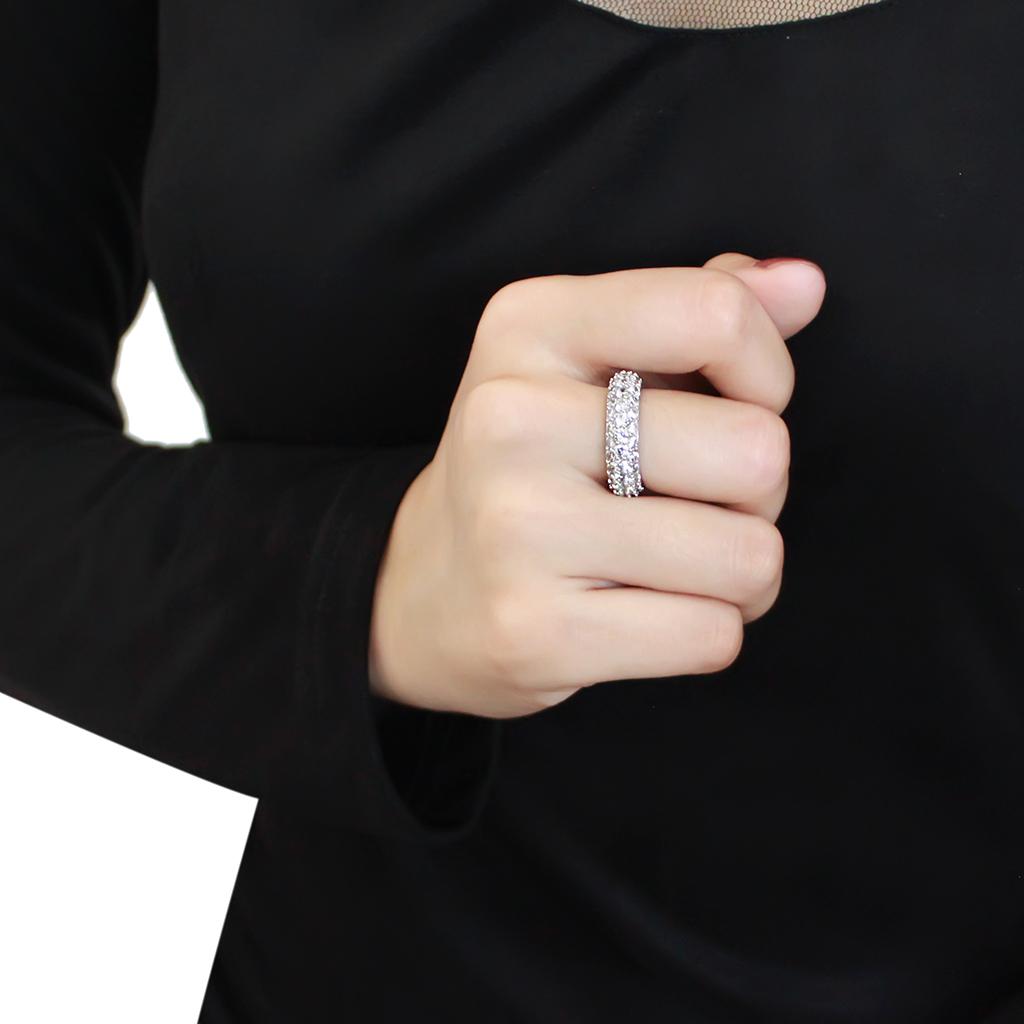 3W1534 - Rhodium Brass Ring with AAA Grade CZ in Clear