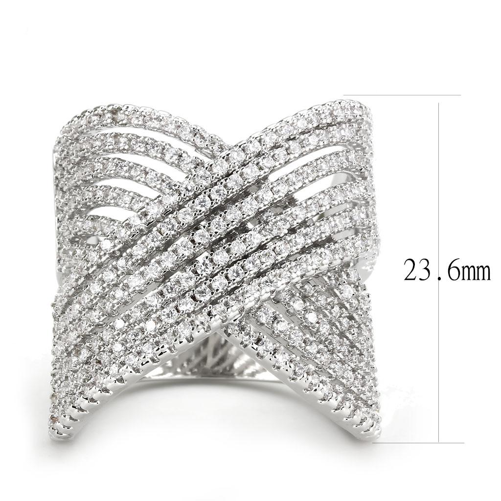 3W1539 - Rhodium Brass Ring with AAA Grade CZ in Clear