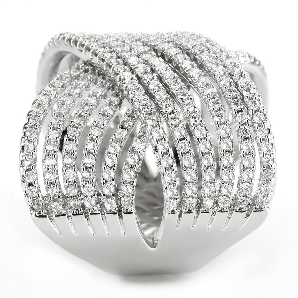 3W1539 - Rhodium Brass Ring with AAA Grade CZ in Clear