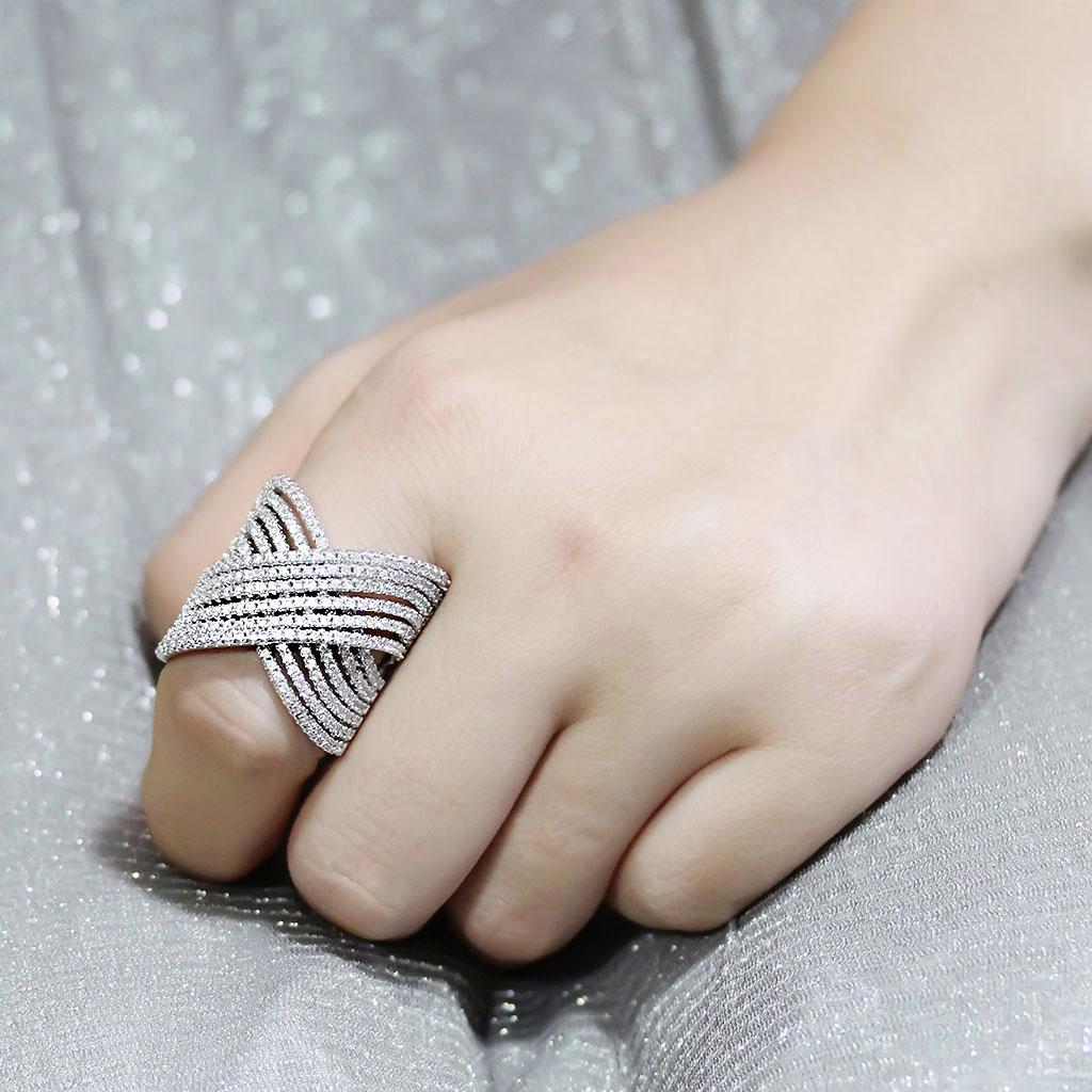 3W1539 - Rhodium Brass Ring with AAA Grade CZ in Clear