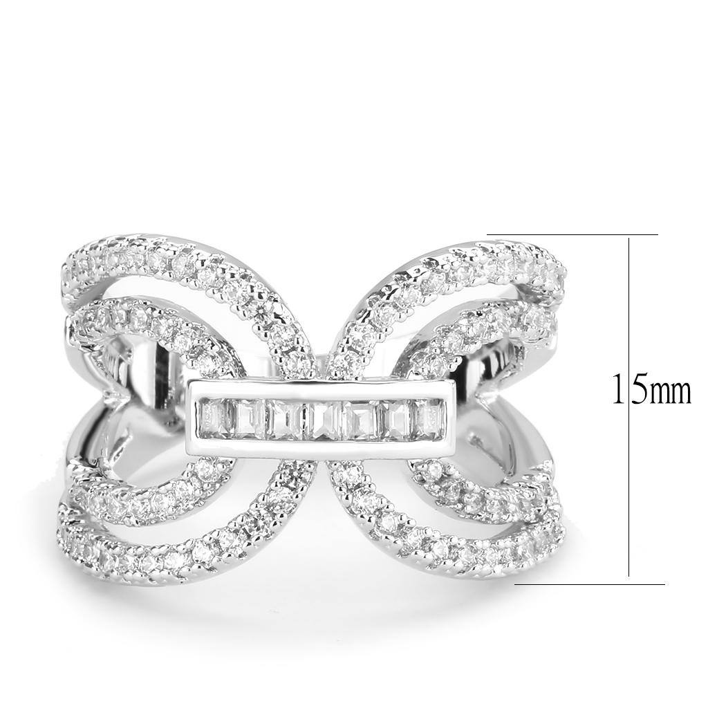 3W1541 - Rhodium Brass Ring with AAA Grade CZ in Clear