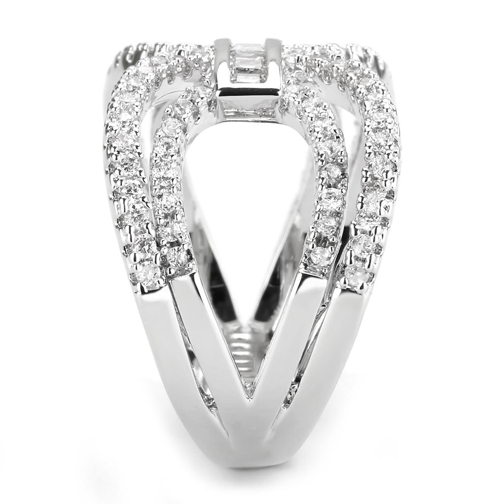 3W1541 - Rhodium Brass Ring with AAA Grade CZ in Clear