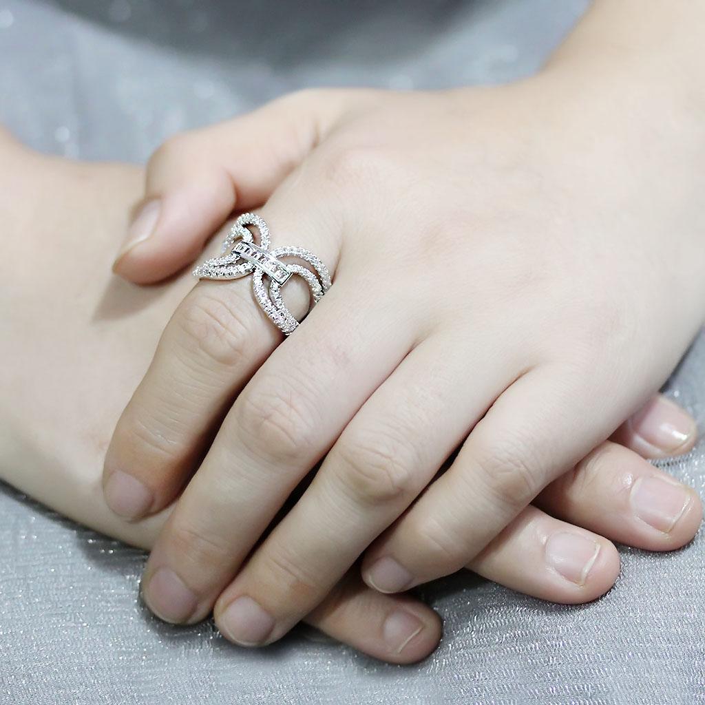 3W1541 - Rhodium Brass Ring with AAA Grade CZ in Clear
