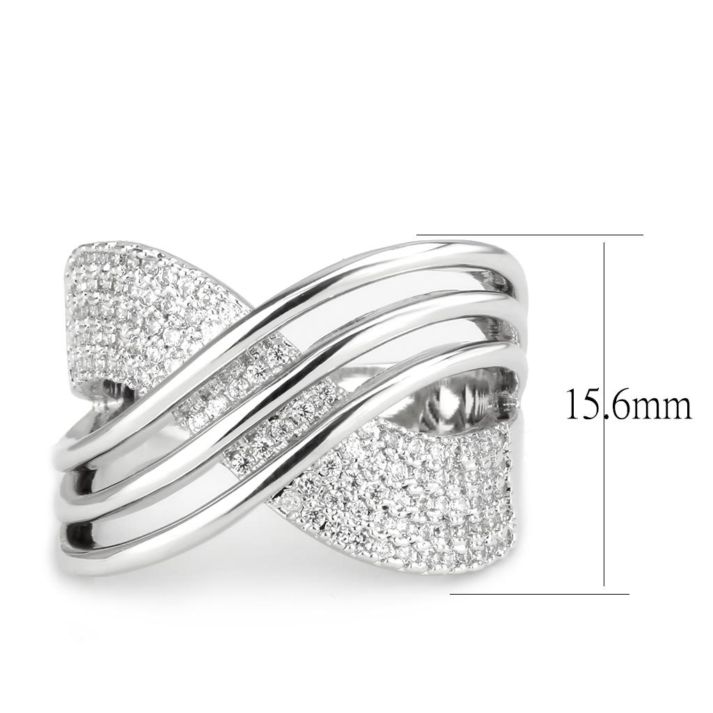 3W1542 - Rhodium Brass Ring with AAA Grade CZ in Clear