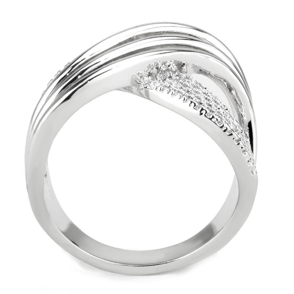 3W1542 - Rhodium Brass Ring with AAA Grade CZ in Clear