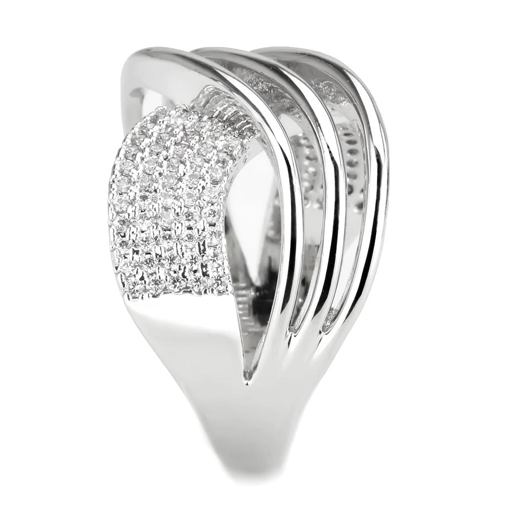 3W1542 - Rhodium Brass Ring with AAA Grade CZ in Clear