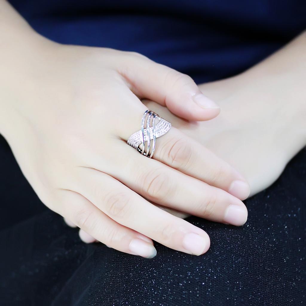 3W1542 - Rhodium Brass Ring with AAA Grade CZ in Clear