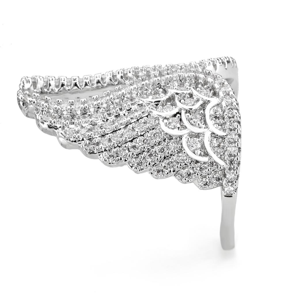 3W1543 - Rhodium Brass Ring with AAA Grade CZ in Clear