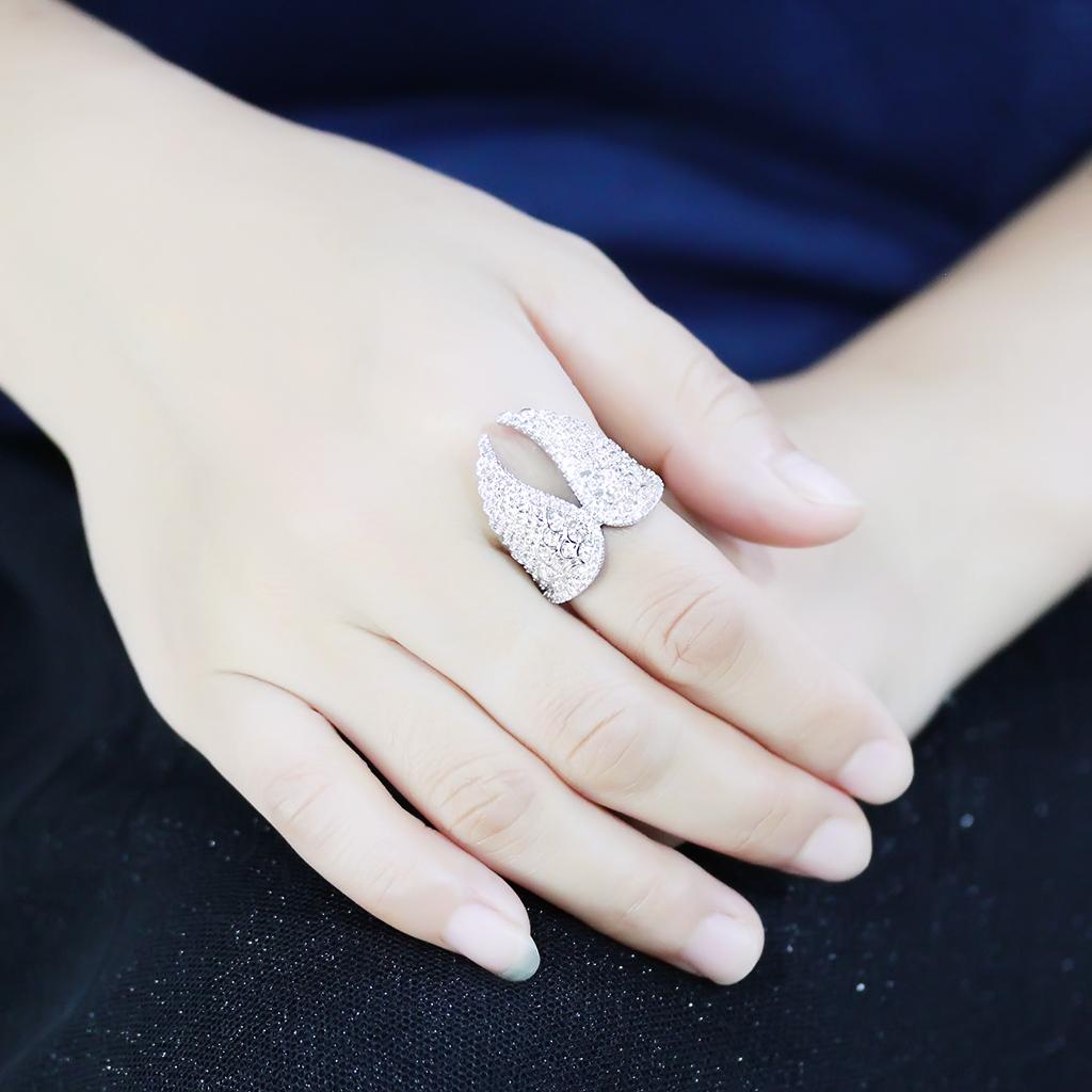 3W1543 - Rhodium Brass Ring with AAA Grade CZ in Clear