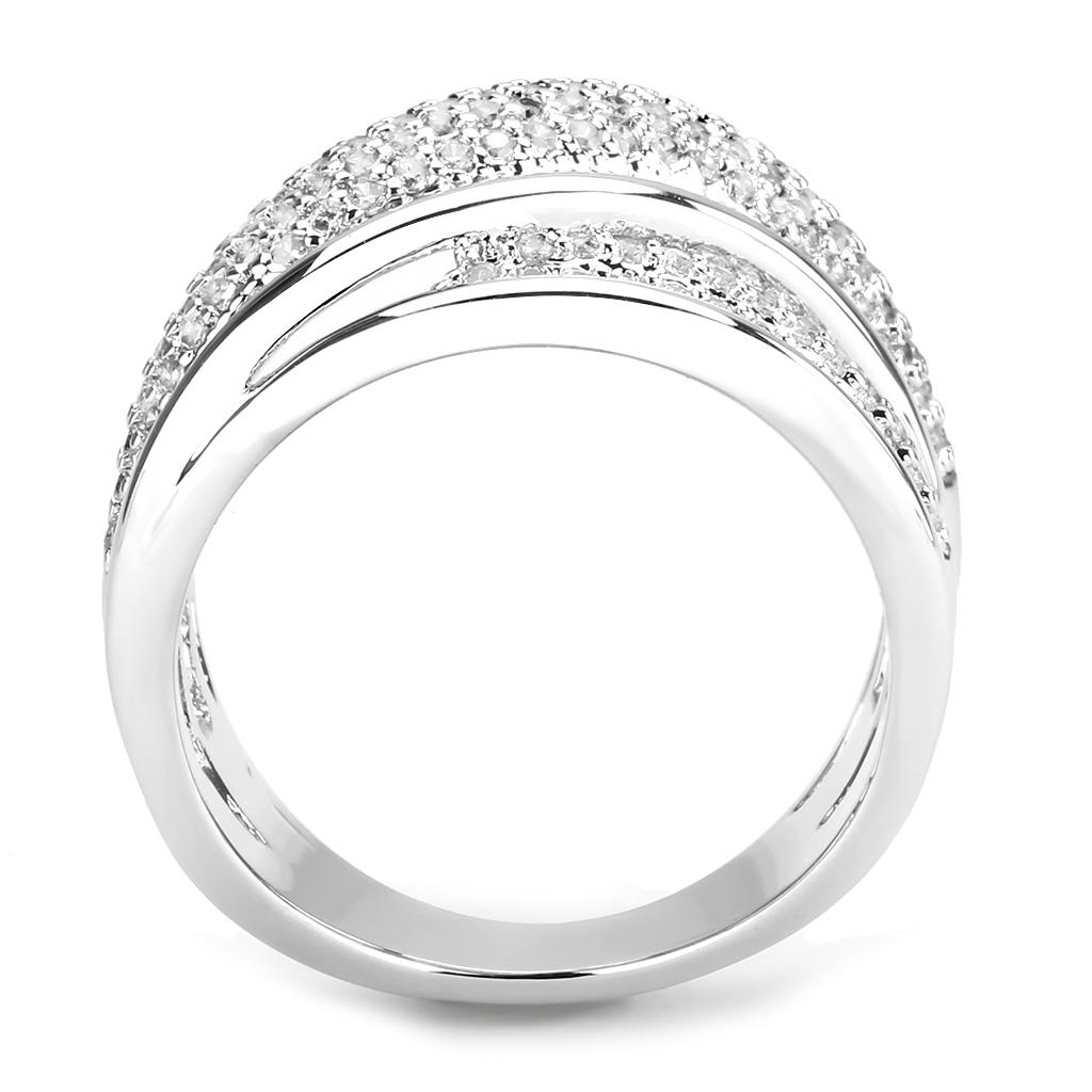 3W1544 - Rhodium Brass Ring with AAA Grade CZ in Clear
