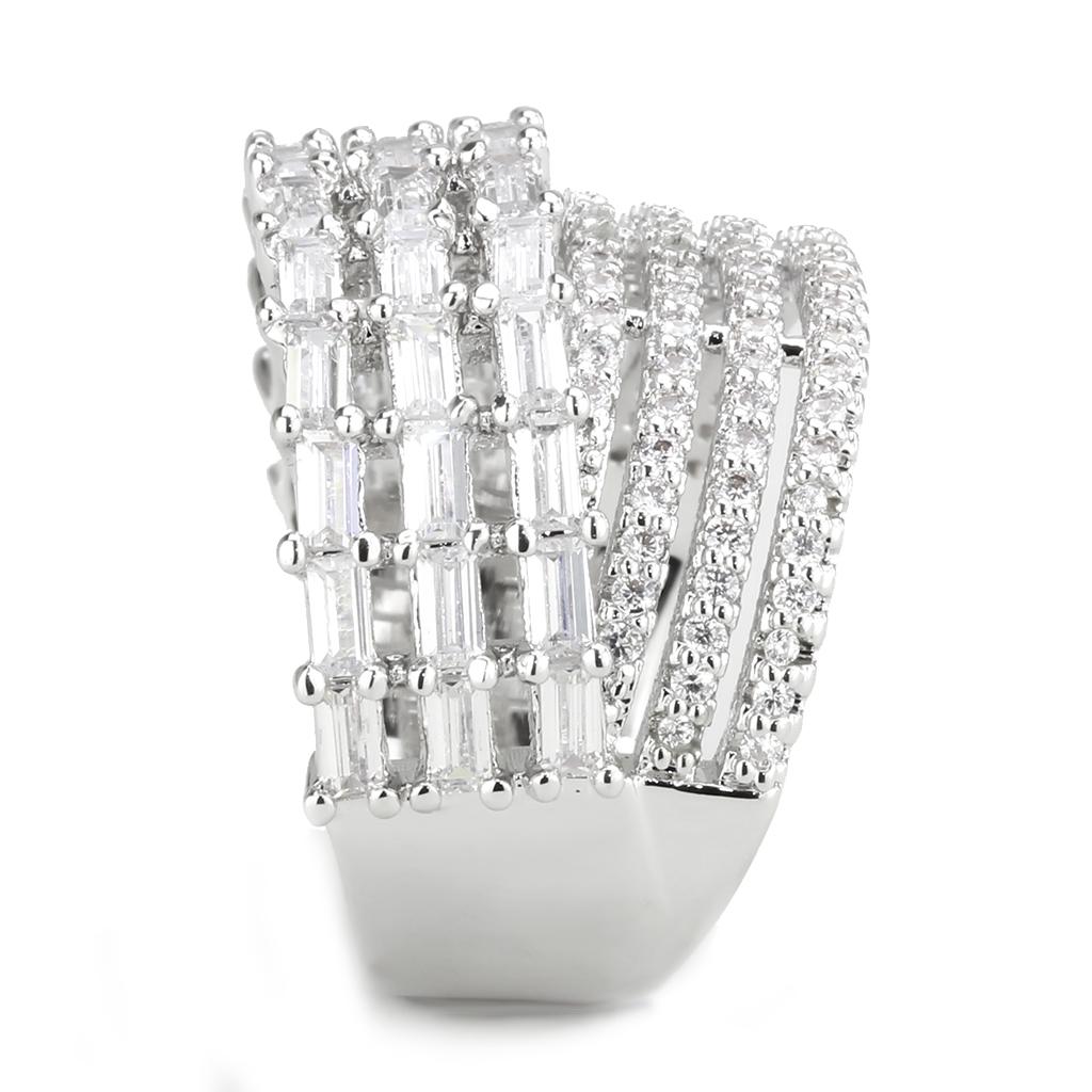 3W1545 - Rhodium Brass Ring with AAA Grade CZ in Clear